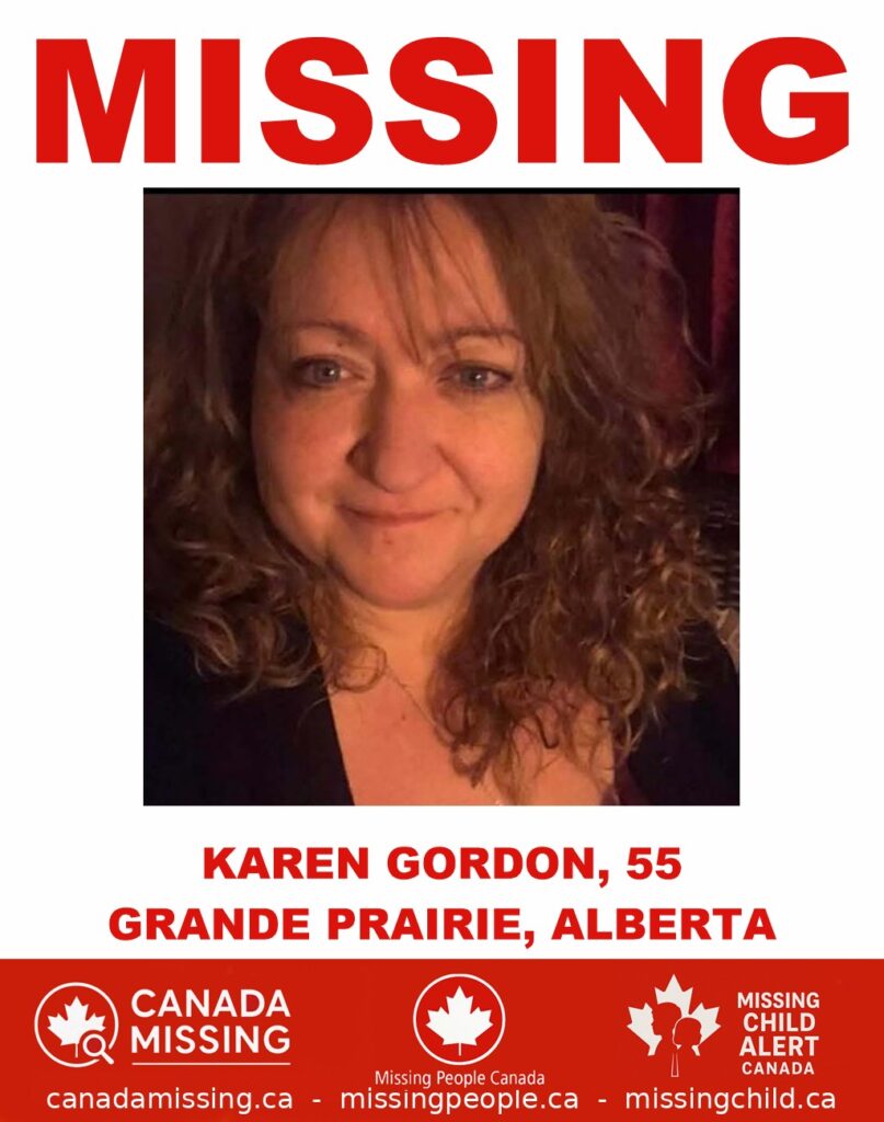 MISSING PERSON ALERT: Karen Gordon, 55, Last Seen in Grande Prairie, Alberta